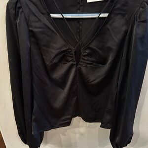 Astr Black Ruched Blouse with V-Neck